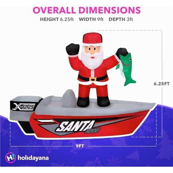 6 ft Santa Fishing Boat - Inflatable Outdoor Christmas Decorations - Picture 7 of 7